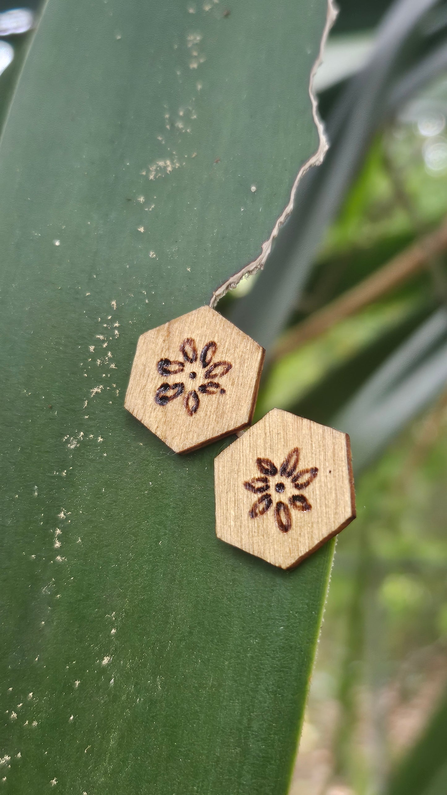 Woodburned Floral Stud Earrings