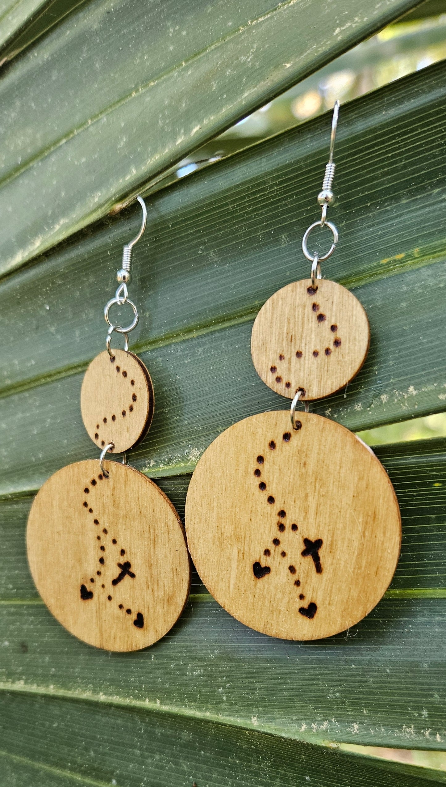 Oversized Large Woodburned Hook Earrings Rosary Cross