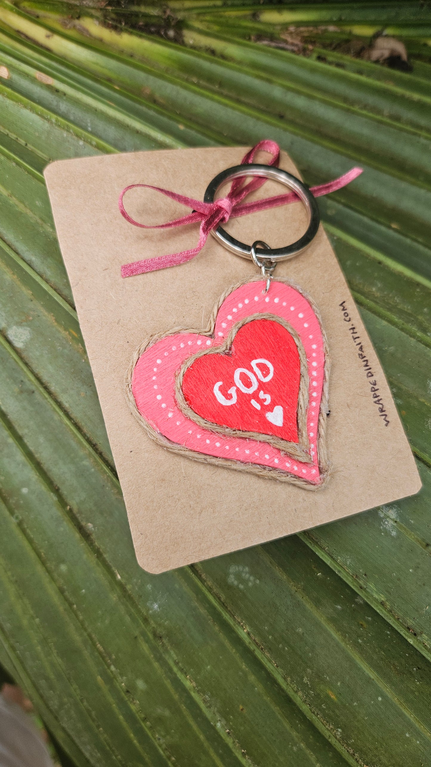 Handpainted Pink Heart Keychain