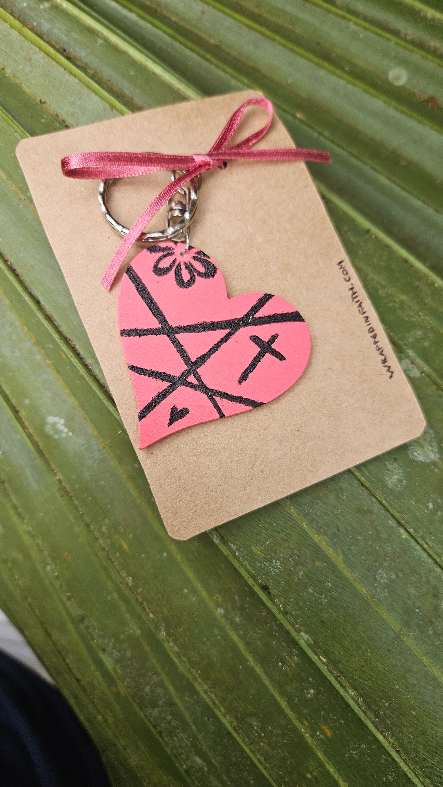 Handpainted Pink Heart Keychain