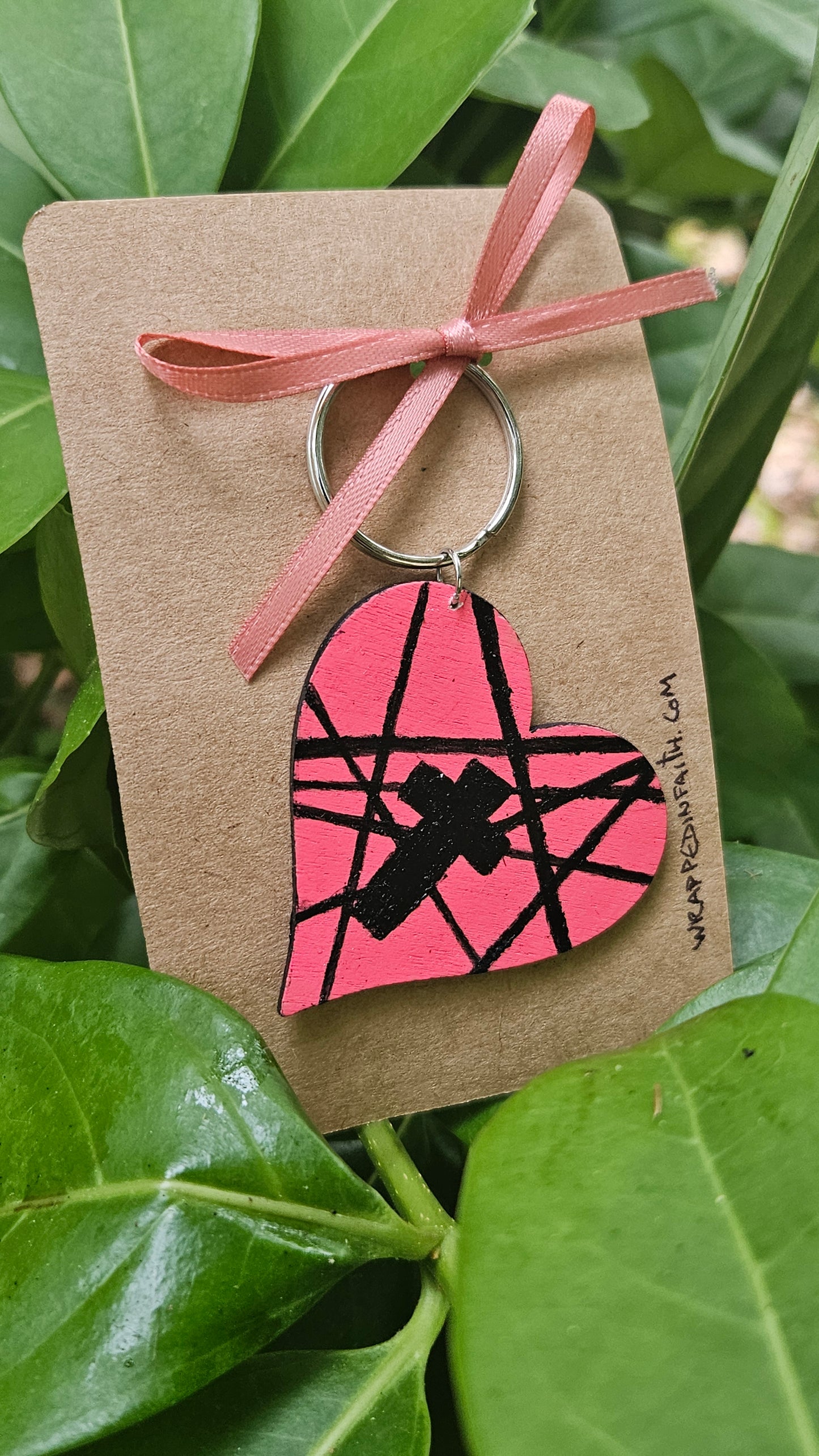 Handpainted Pink Heart Keychain