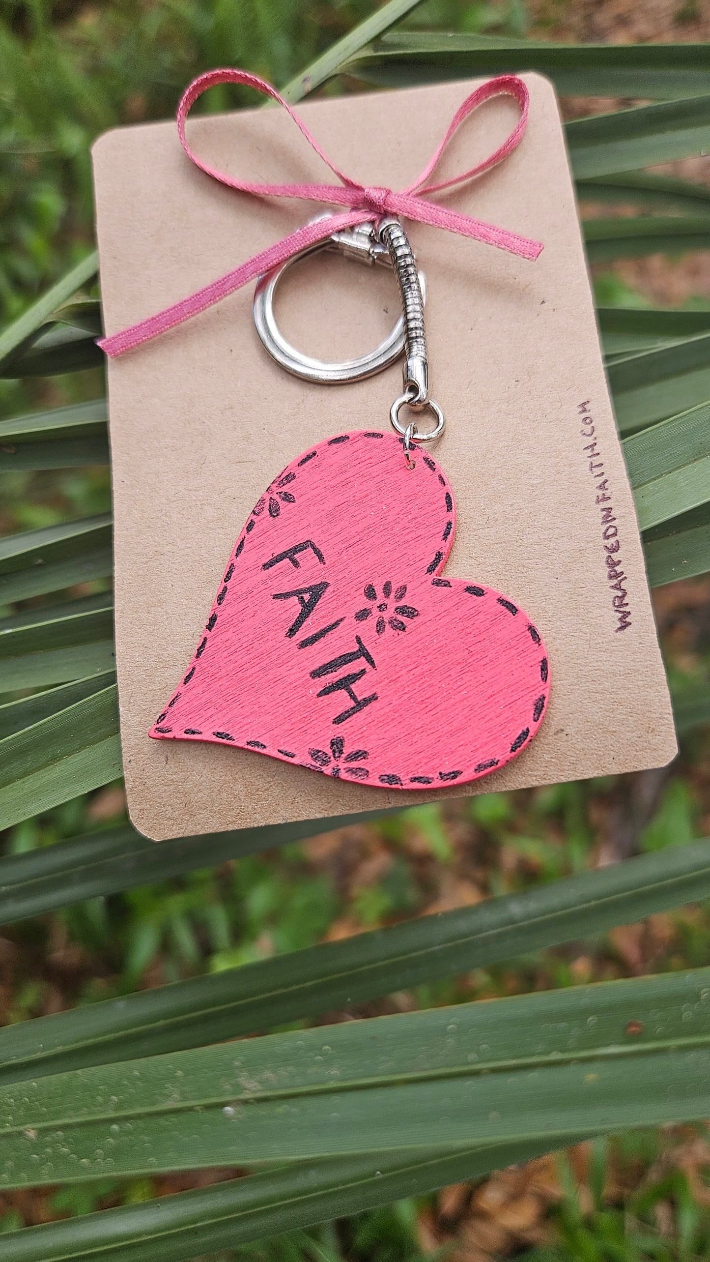 Handpainted Pink Heart Keychain