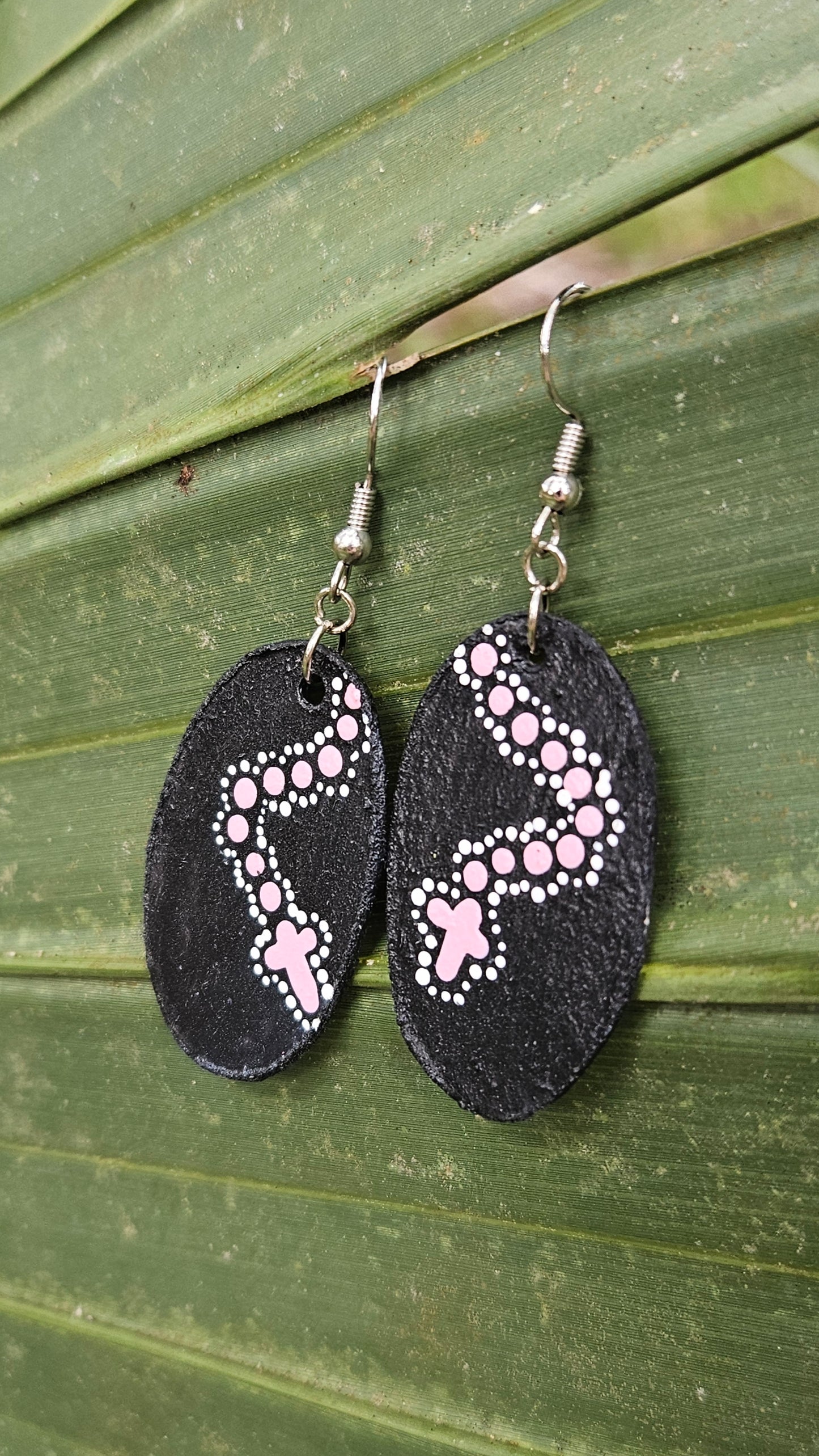 Oval Pink and White Cross Lightweight Hook Earrings