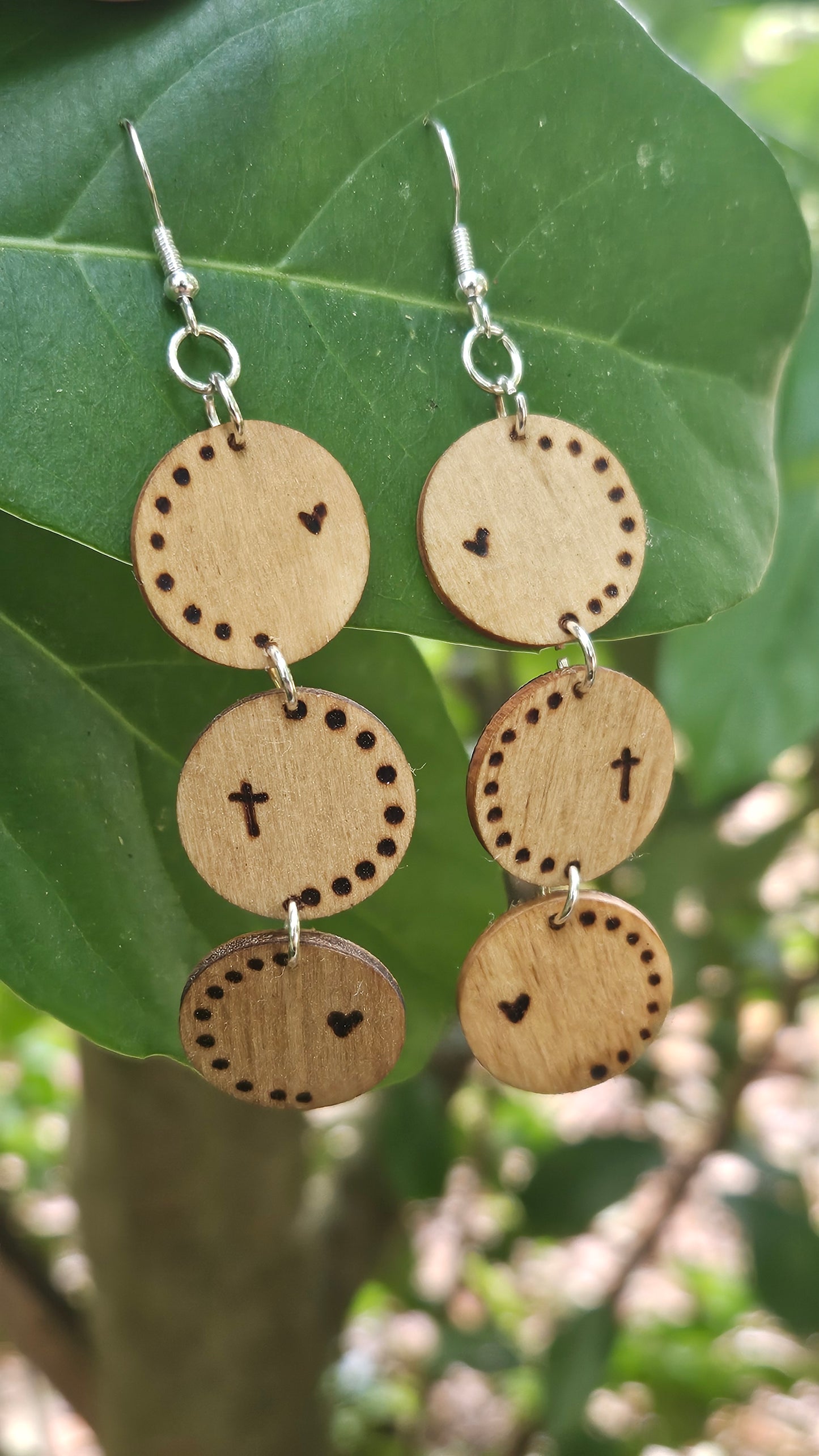 Woodburned Long Hook Earrings