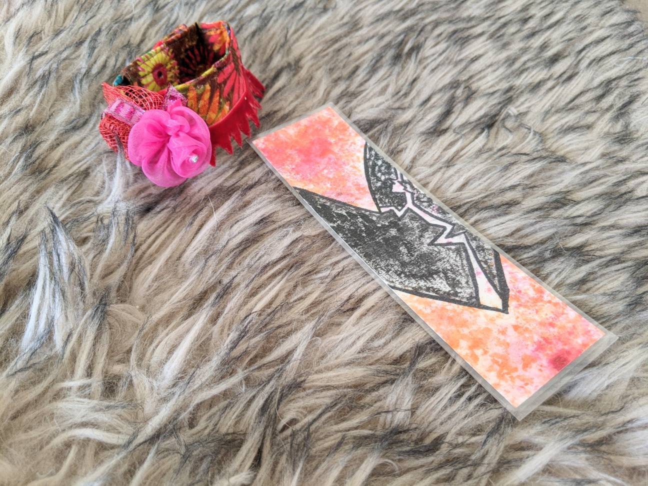Broken heart original watercolor laminated bookmark with matching cat collar set