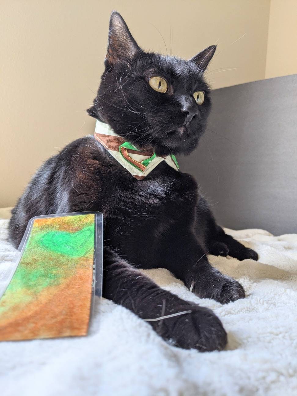 Earth inspired watercolor bookmark and cat collar set modeled