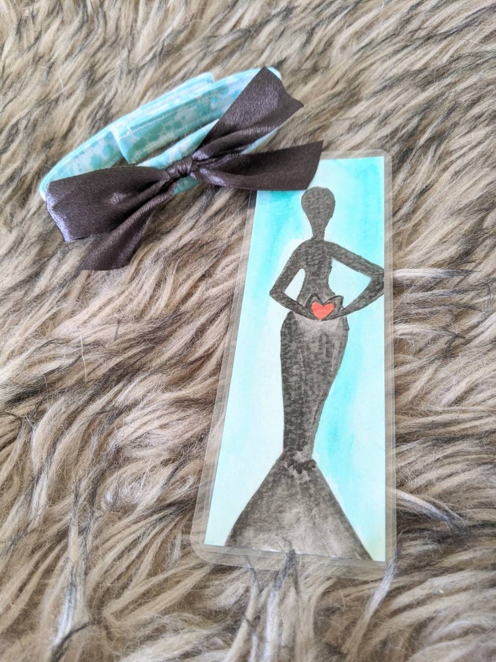 Original watercolor laminated bookmark and cat collar cat lover gift set