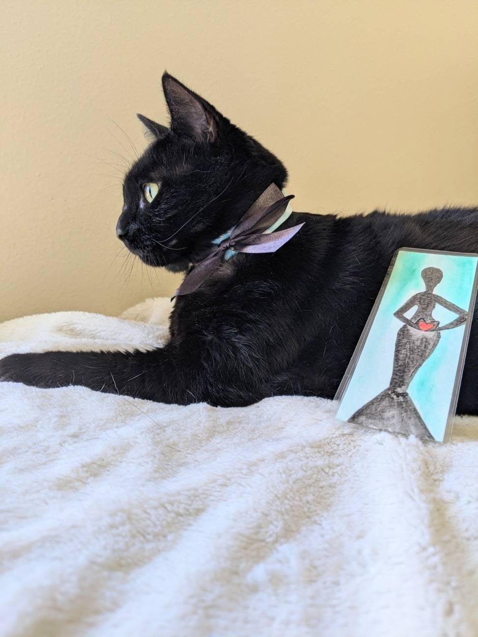 Original watercolor laminated bookmark and cat collar cat lover gift set modeled