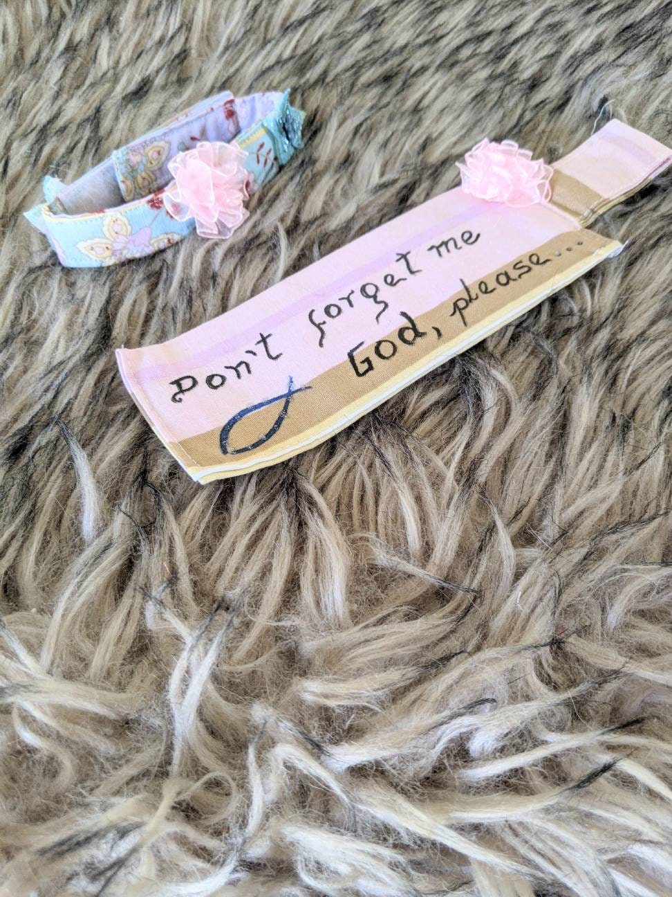 don't forget me god, please message to god fabric bookmark with cat collar set