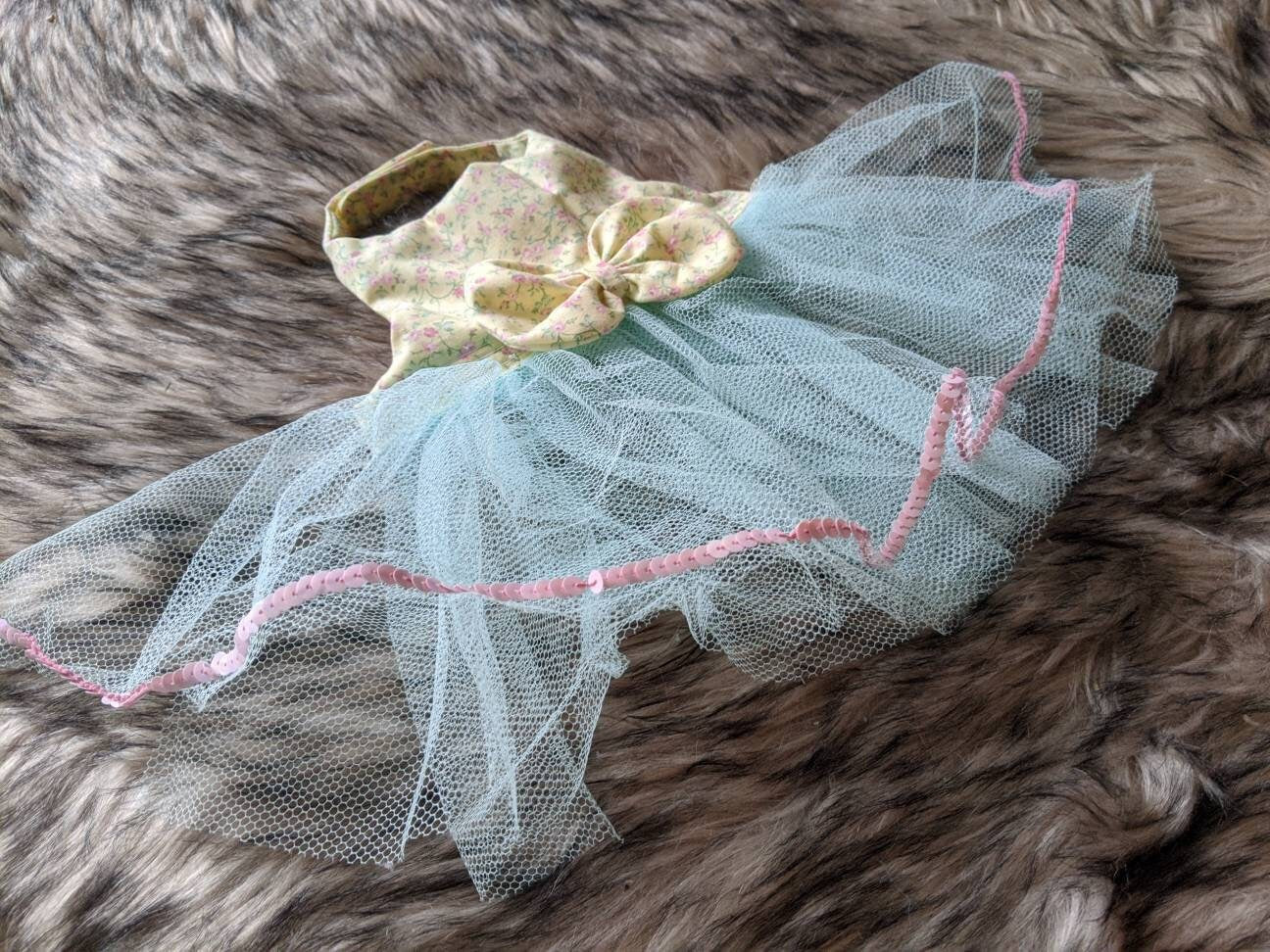 pastel yellow and teal dress for cat