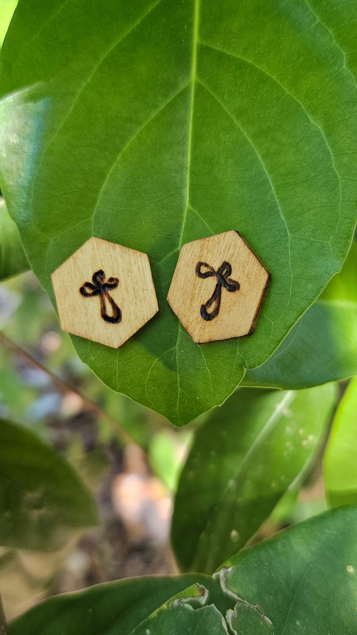 Woodburned Cross Stud Earrings