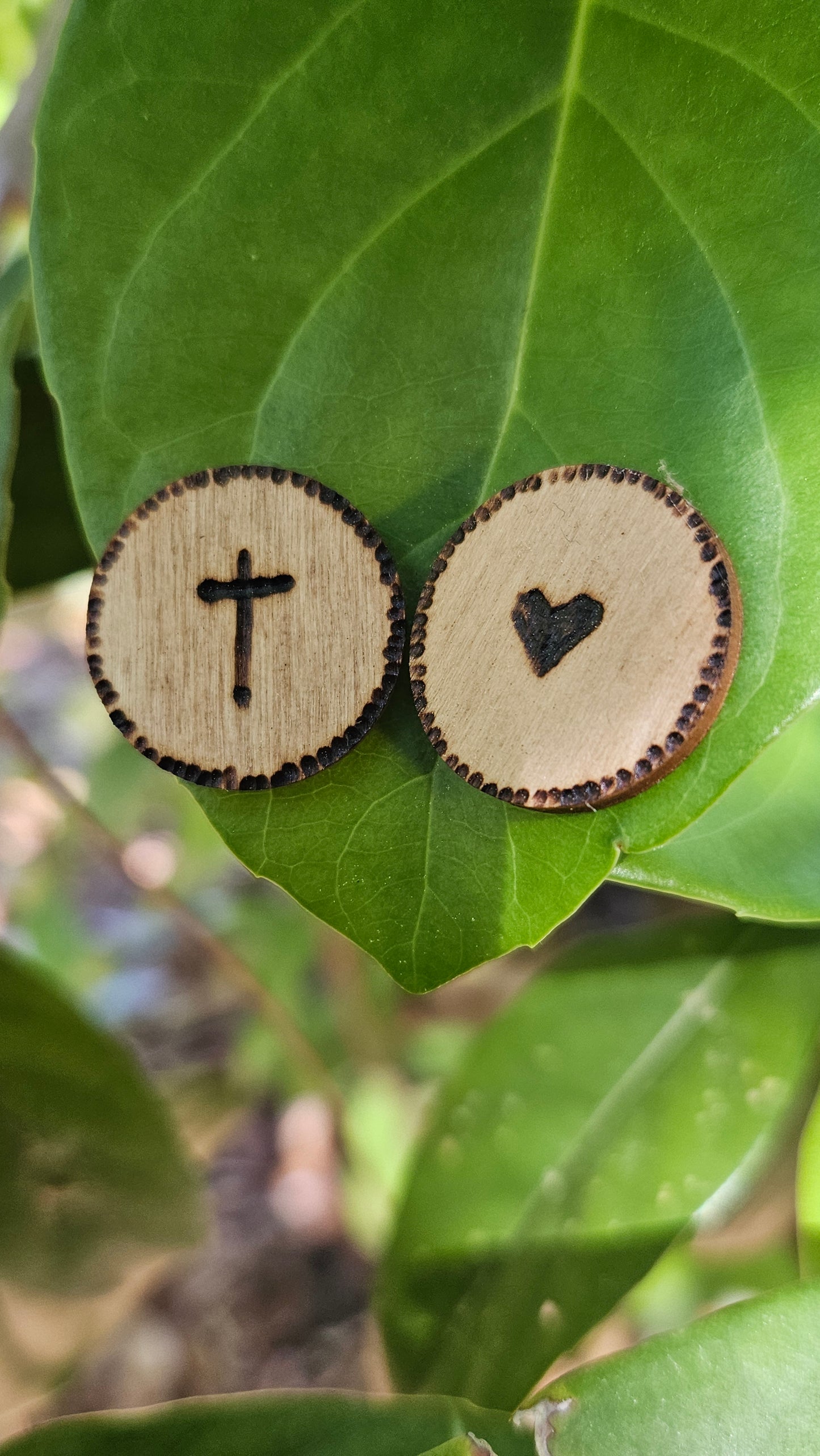 Woodburned Heart Stud Earrings