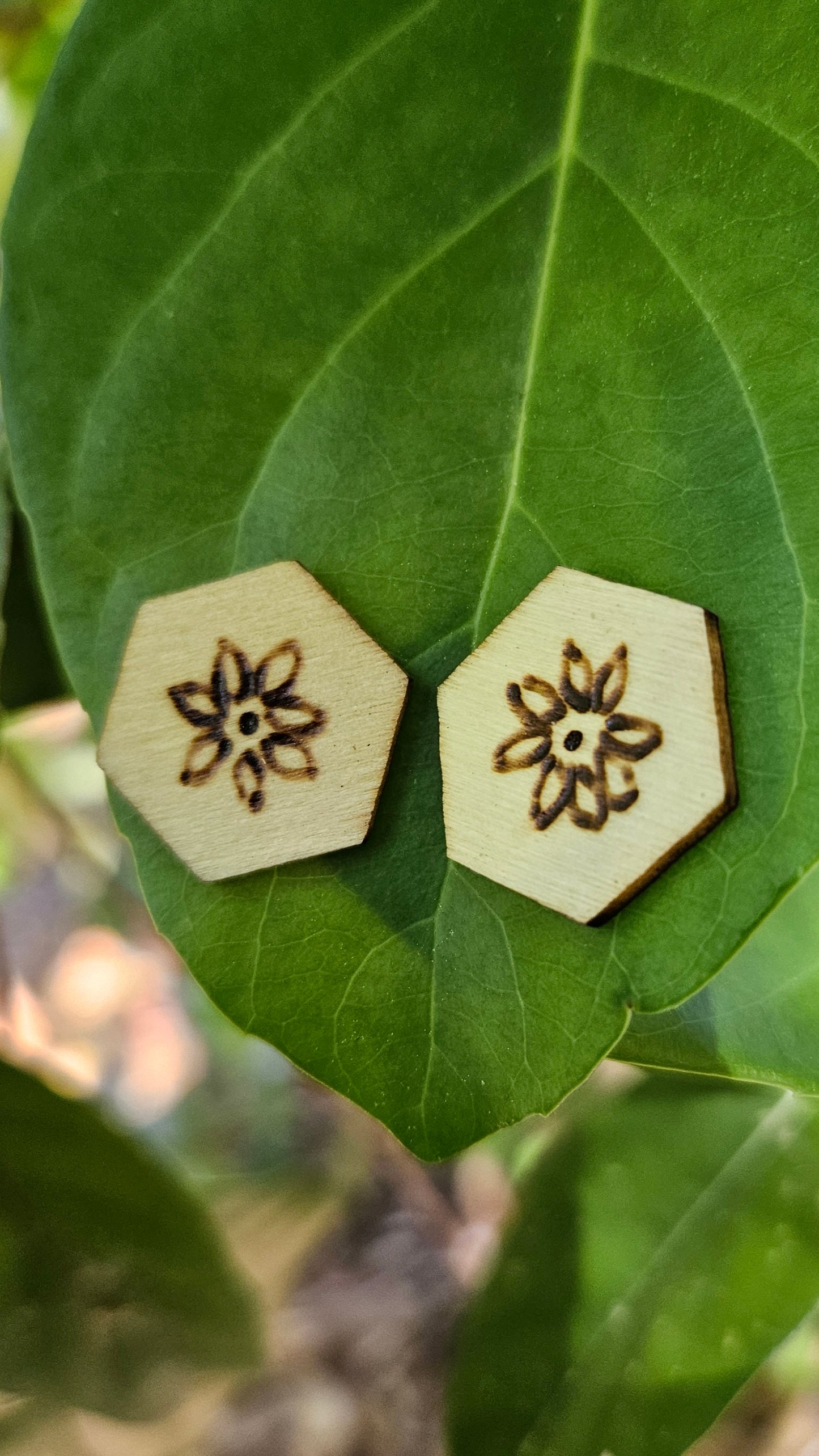 Woodburned Floral Stud Earrings