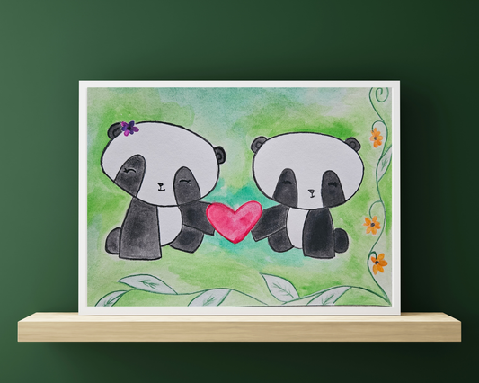 Cute Pandas Original Watercolor Painting