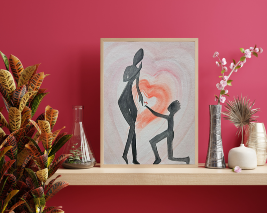 Romantic Man Offering Flower Original Watercolor Painting