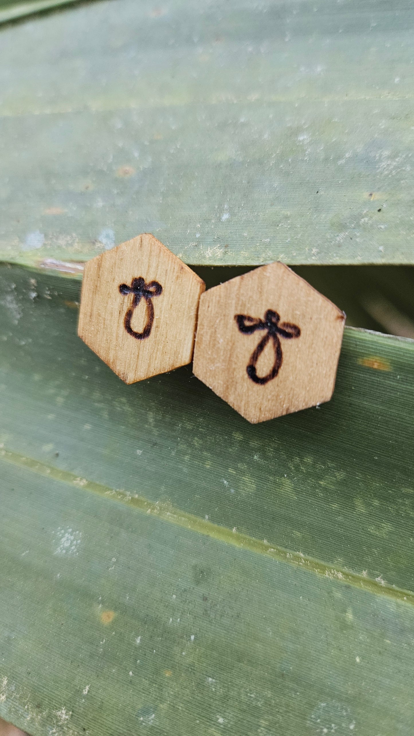 Woodburned Cross Stud Earrings