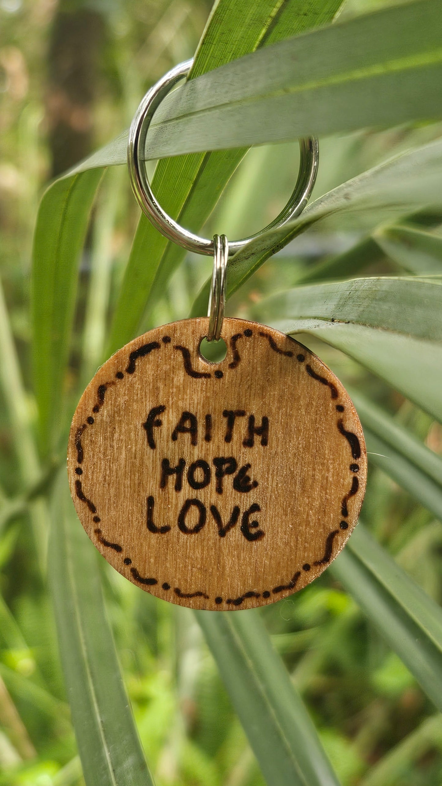Woodburned Faith Keychains