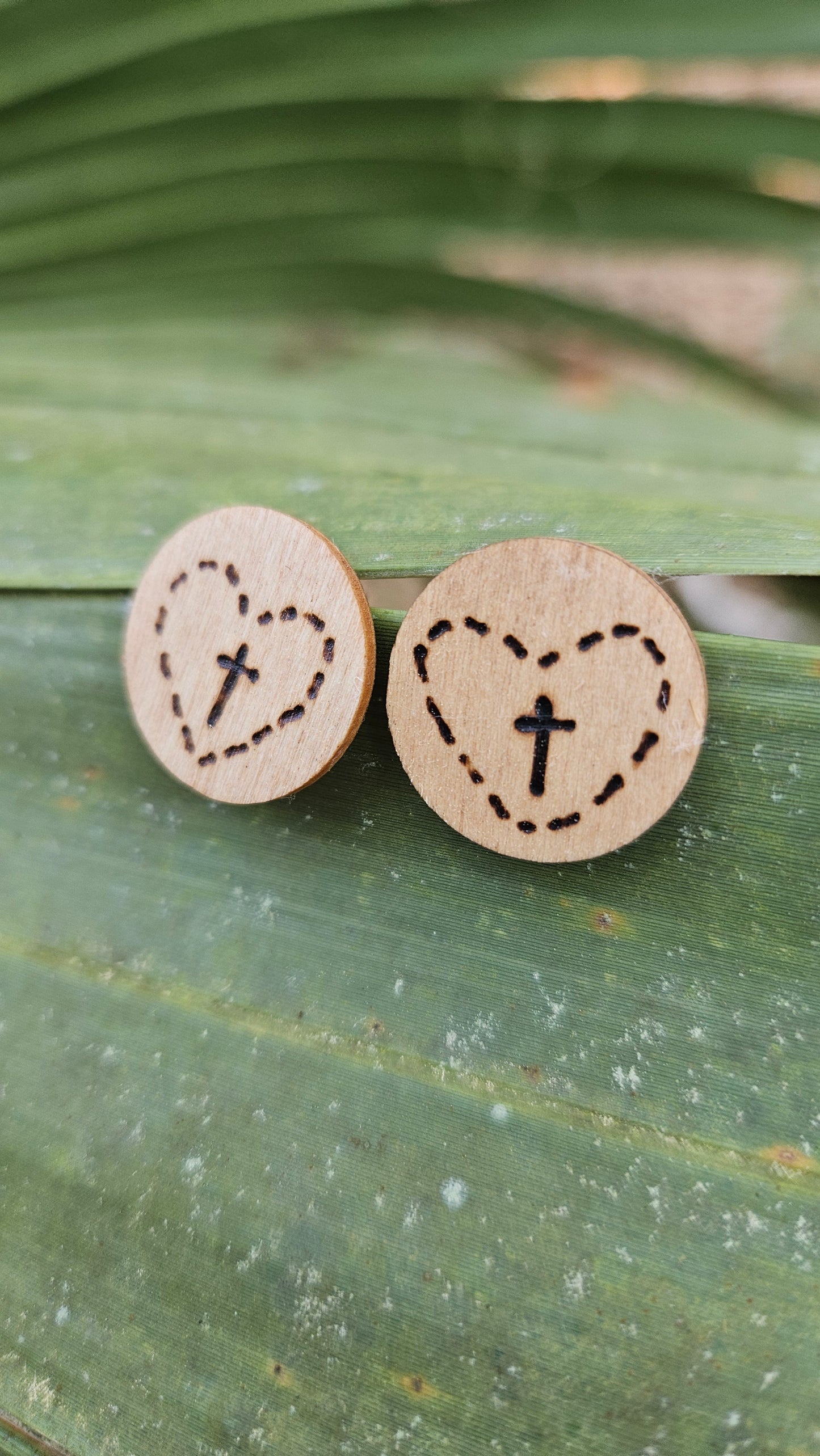 Woodburned Heart Stud Earrings