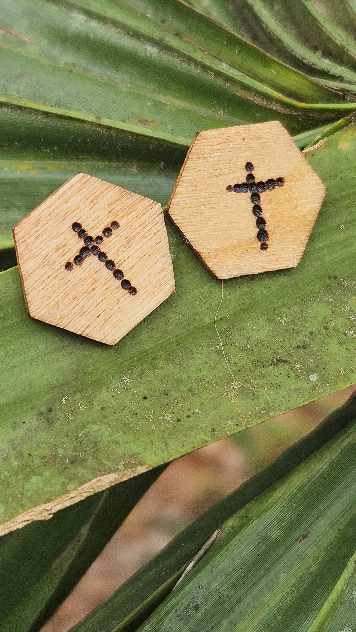 Woodburned Cross Stud Earrings
