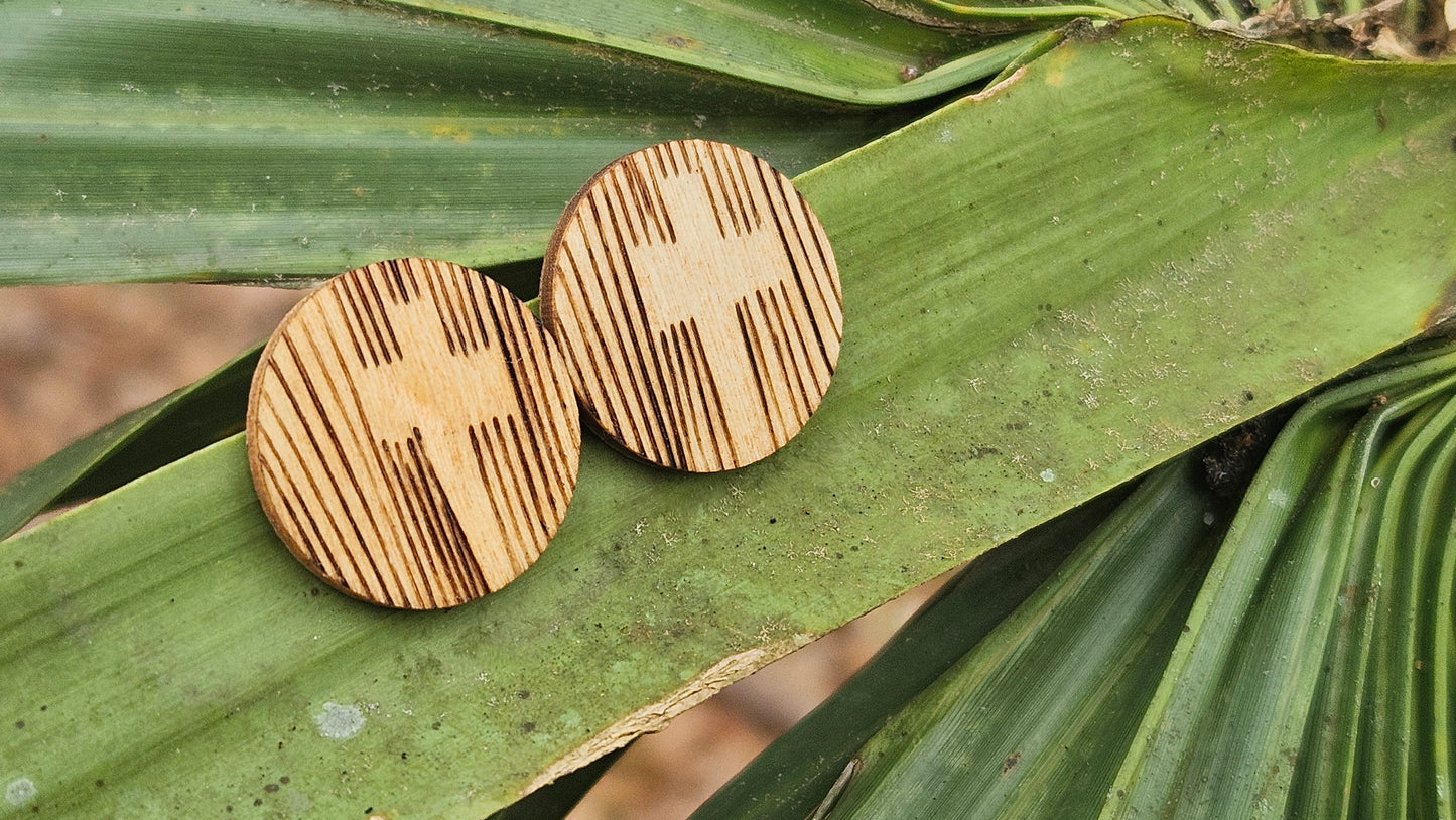 Woodburned Cross Stud Earrings