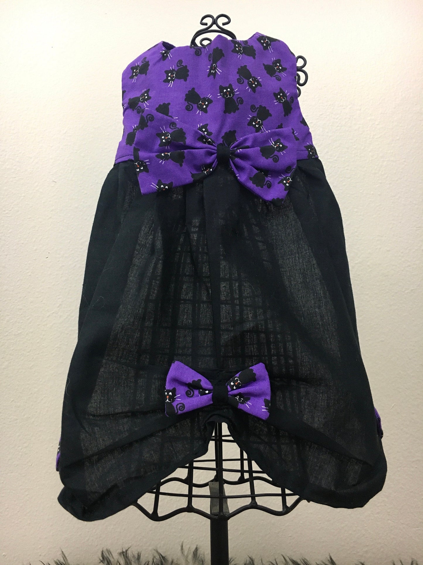 purple cat dress for cat with black cats