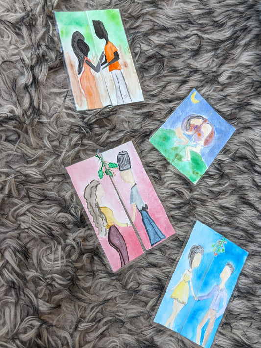 Cute Couple Silhouettes Watercolor Bookmark Set